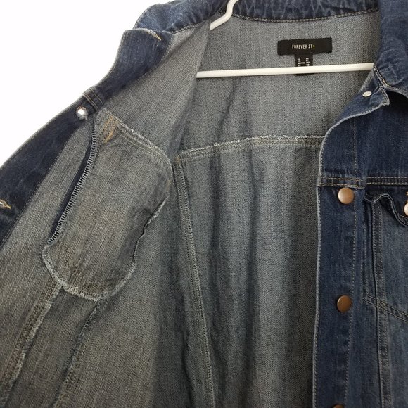 Forever 21 2x Denim Jean Jacket With Frayed Hem - Picture 5 of 13